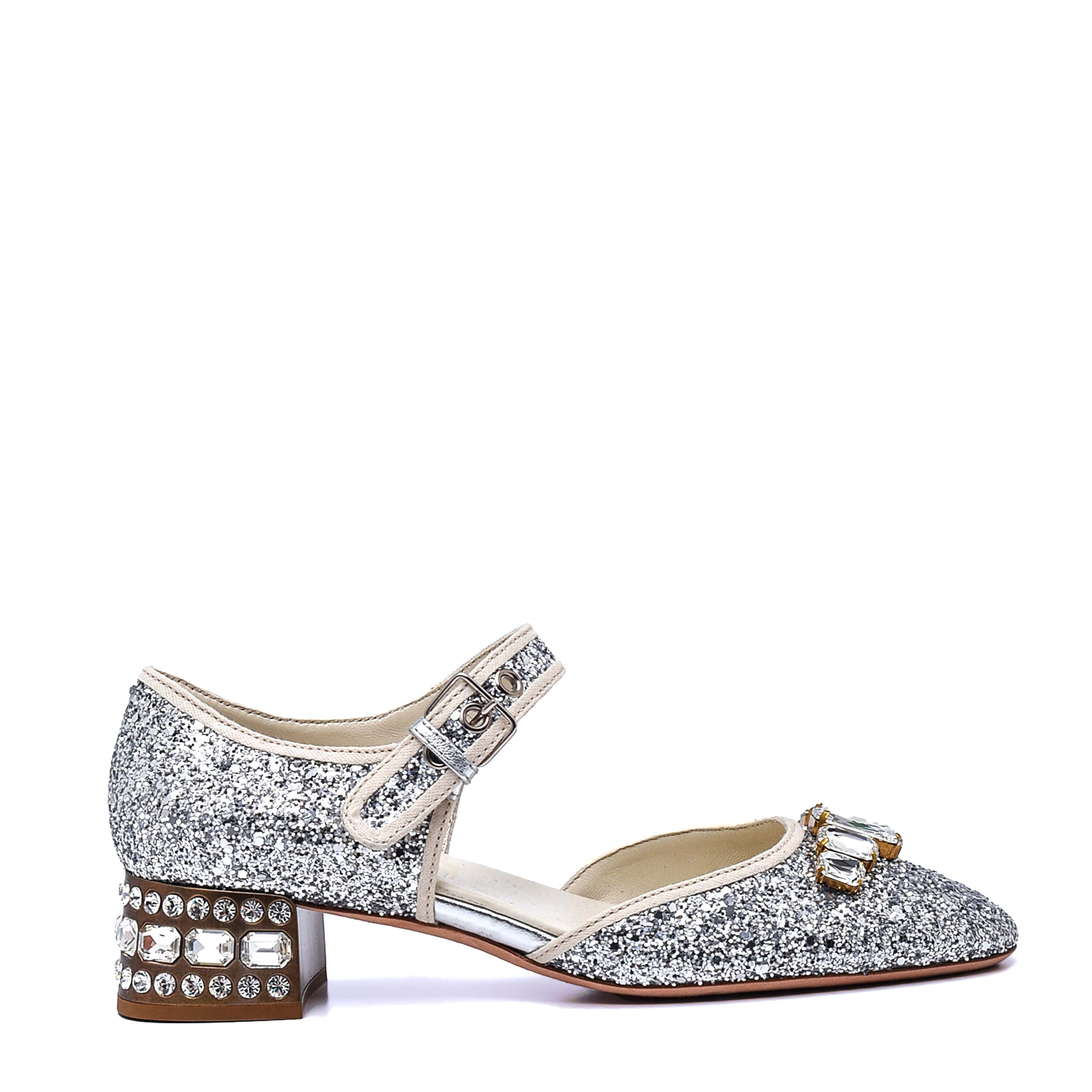 Miu Miu - Silver Glitter Crystal Flat Pump / 38